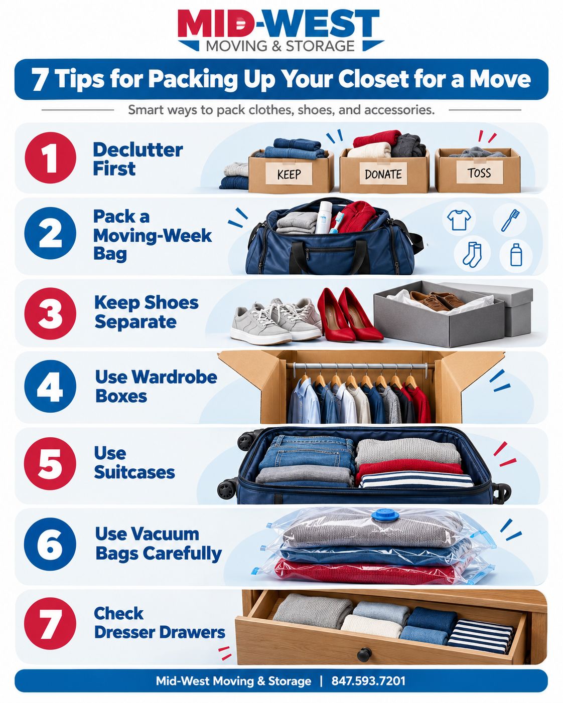 7 closet packing tips for a move infographic