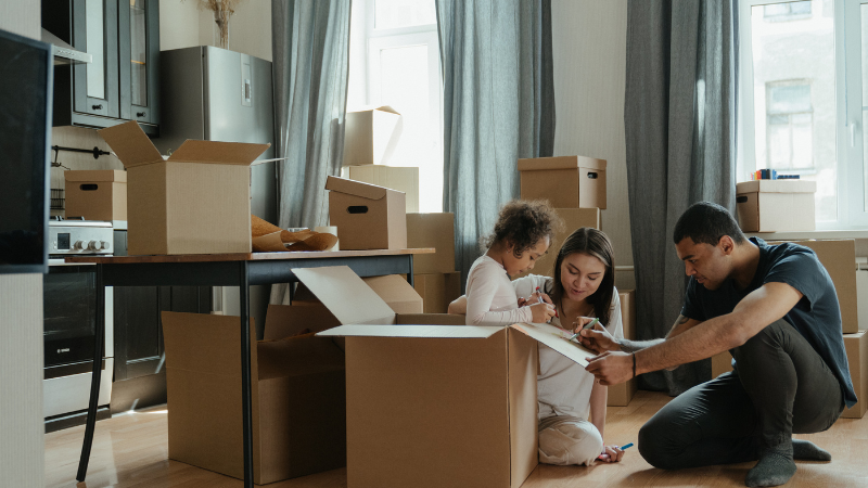 A family packing and moving