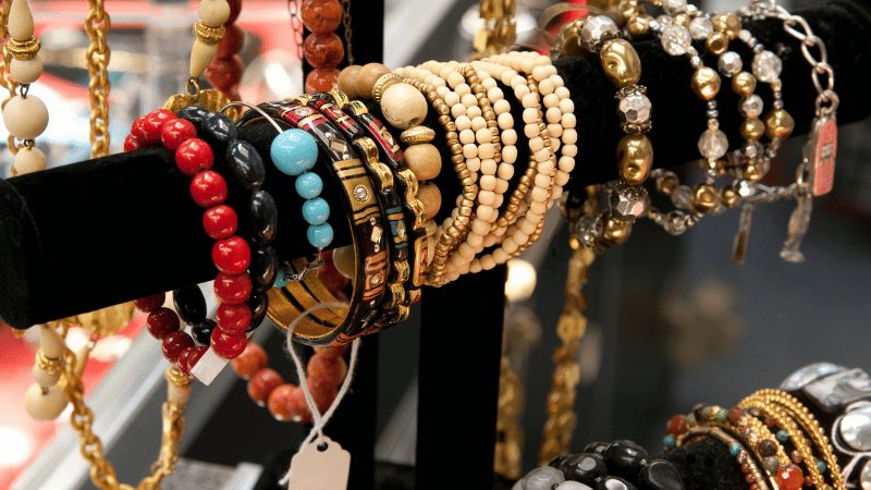 Jewelry on a rack