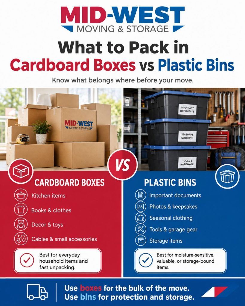 Cardboard boxes vs. plastic bins for moving and storage. Cardboard boxes vs. plastic bins for moving and storage.